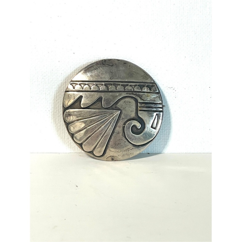 Native American Hopi Hand Stamped, Sterling Silver Pin Brooch Medallion Pendant